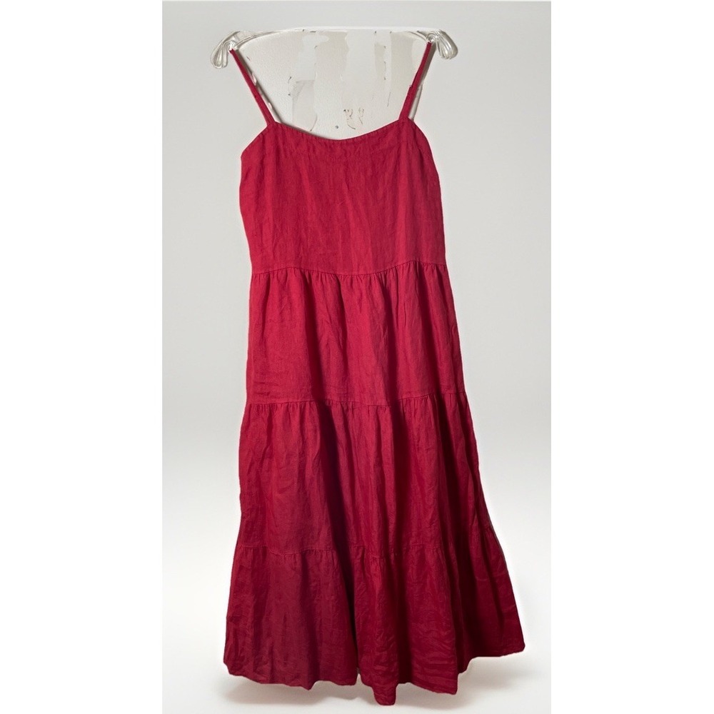Bellambra 100% Linen Red Tiered Adjustable Strap Sundress Women's Size Large